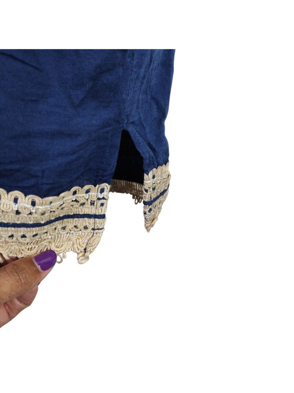 Mud Pie Blue Babydoll Top Boho Women Size S Plunge V-neck Sleeveless Tie Waist - Picture 5 of 9